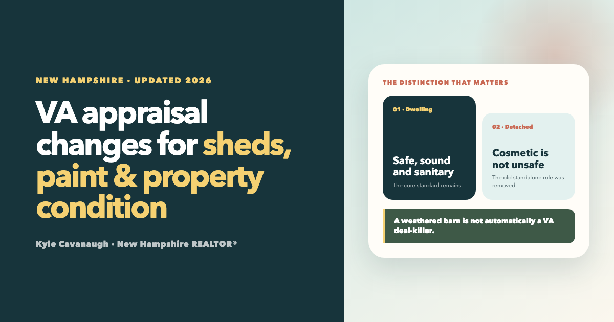 VA appraisal changes for sheds, paint and property condition in New Hampshire.